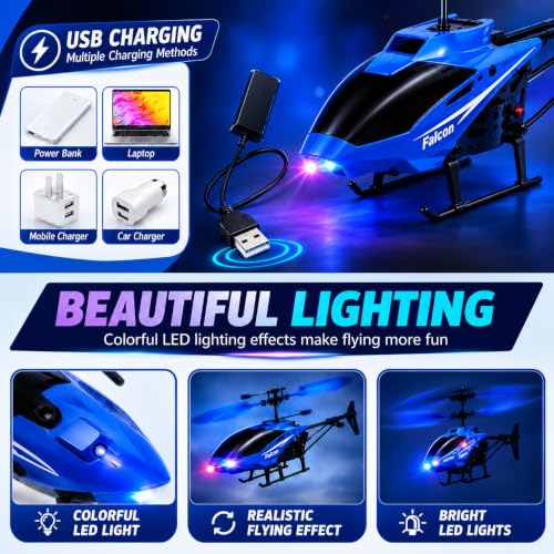 Image of KIDZYMON Dual Operating Gravity Sensor Flying Helicopter Toy for Kids, Rechargeable Battery, Up & Down Flight, 3D LED Lights, Safety Sensor, Hand & Remote-Controlled, Age 4+ Years, Pack of 1 (Blue)