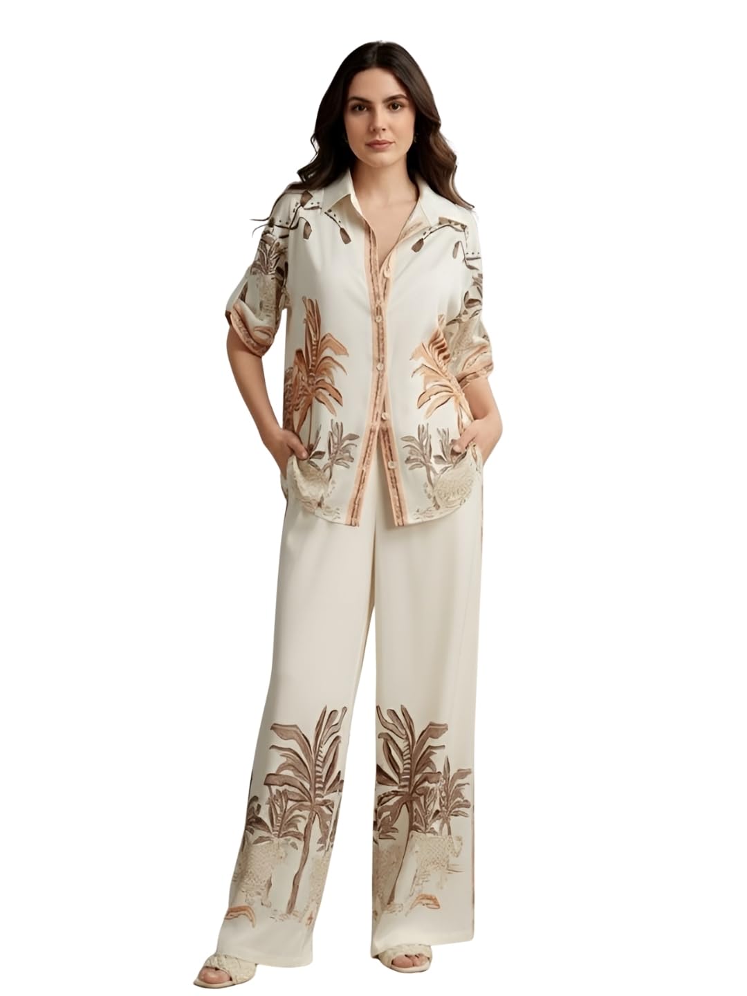 nainvish Women Cotton Printed Kurta Pant Co Ord Set Palm Tree Design Soft Fabric Comfortable Daily Outfit-picture-16