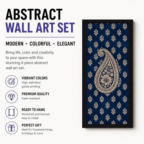 Image of Paintingmantra Indian Heritage Floral Framed Wall Art Painting For Living Room, Royal Elephant, Floral Tree Poster with Frame for Wall, Decoration item for Bedroom, Home, Set of 4, Size- 9.5x19.5 Inch