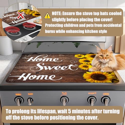 Image of Home Sweet Home Stove Top Covers for Electric Stove, Wooden Grain Electric Gas Stove Pad Heat Resistant Range Cooktop Protector for Home Decor Kitchen 28 inchx20 inch