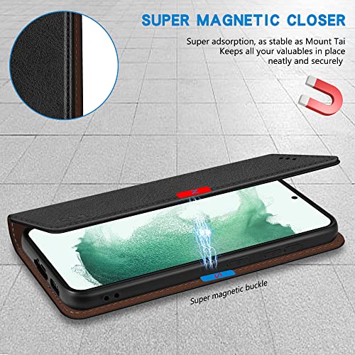 Image of ZZXX for Samsung Galaxy S22 Plus Wallet Case with [RFID Blocking] Card Slot Stand Strong Magnetic Leather Flip Fold Protective Phone Case for Samsung Galaxy S22 Plus Case Wallet(Black-6.6 inch)