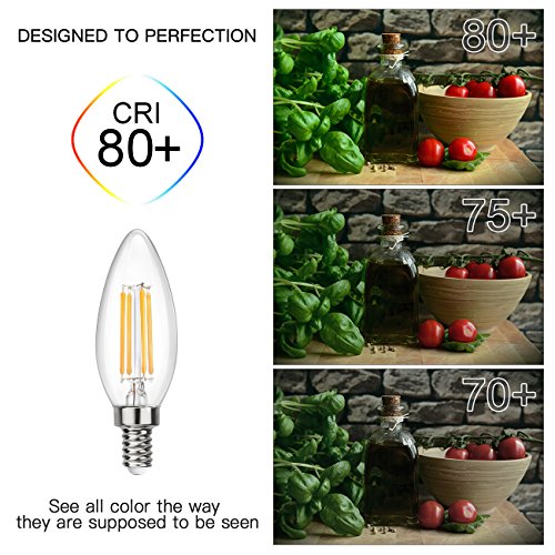 SHINE HAI Candelabra LED Filament Bulbs 40W Equivalent, 2700K Warm White Chandelier B11 LED Bulb E12 Base Non-dimmable Decorative Candle Light Bulb, Pack of 6 - Thumbnail 3