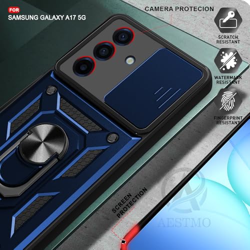 Image of AESTMO Tough Armor Compatible with Samsung A17 5G / F17 5G / M17 Bumper Back Case Cover | Ring Holder & Sliding Camera Shield Cover | 360 Degree Protection Back Case Cover (Blue)