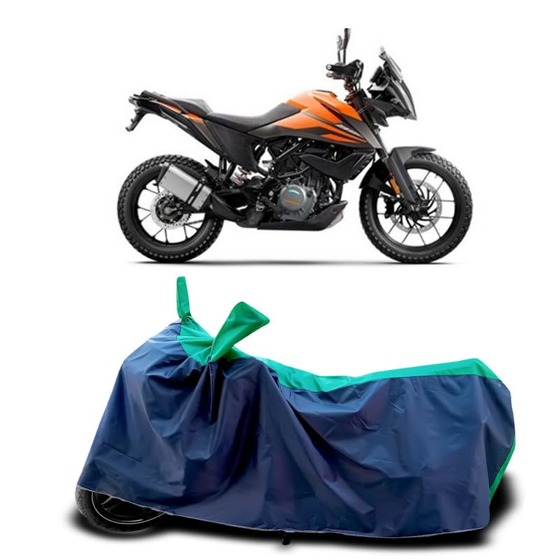 Image of DUFFEL-Two Wheeler Bike Cover Compatible for KTM 390 Adventure Heat Protectio /UV-Rays /Birds Dropping /DustProof /Waterproof Indoor Outdoor and Parking Full Protection All Variants [Green Patta]