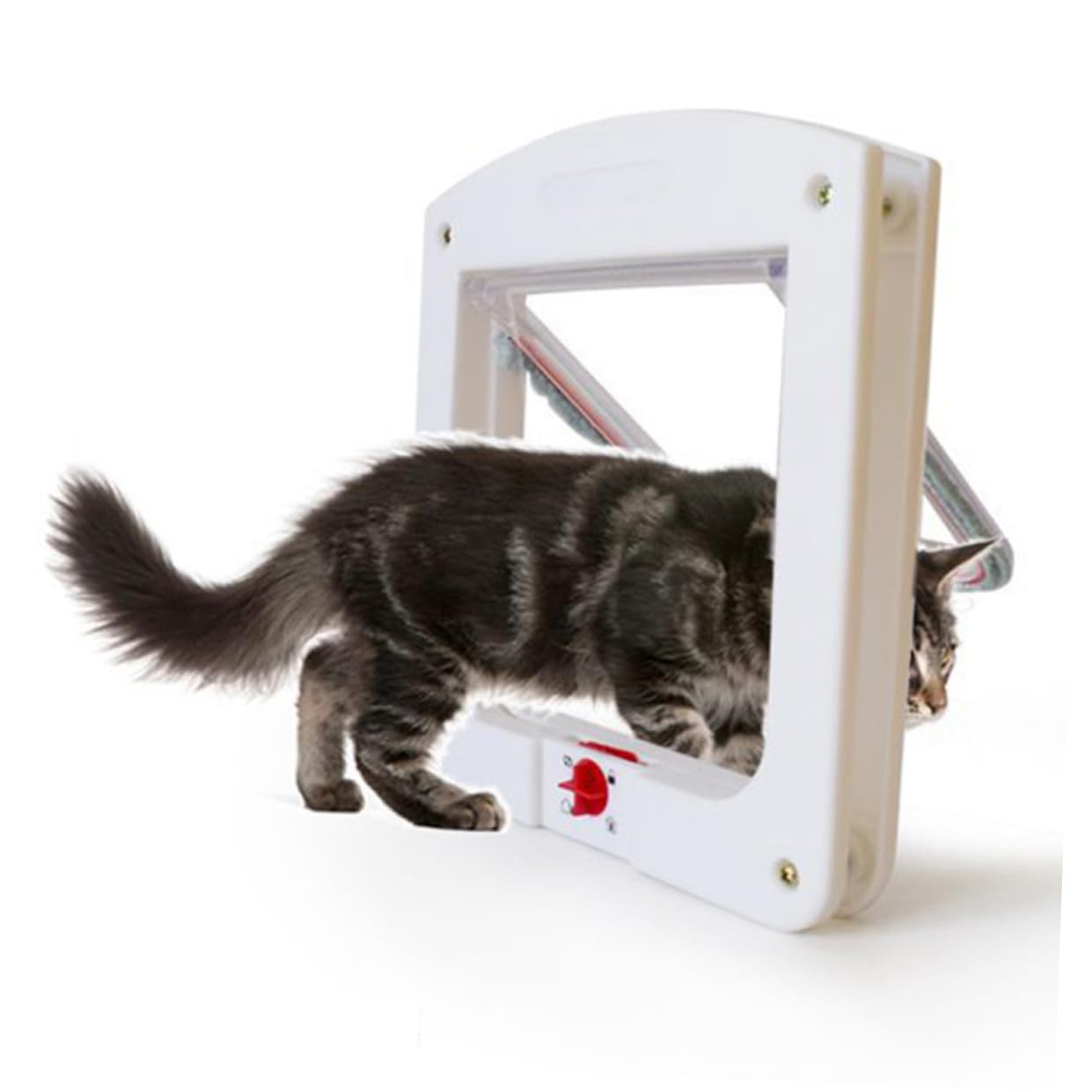 Lot de 2 Chatières Petites pour Chat en Plastique Blanc et Marron Porte pour Animaux de Compagnie Système D’Ouverture et Fermeture Manuelle Adaptée à la Liberté D’Accès