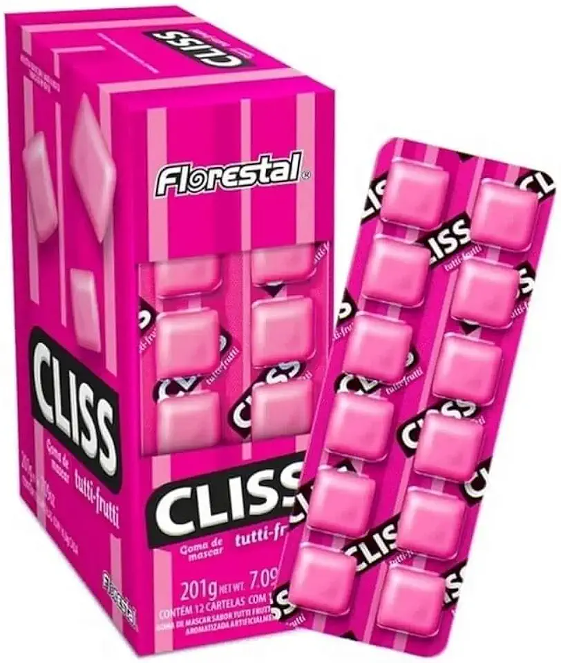 Chiclete Cliss Tutti Frutti – 12 Cartelas com 12 Unidades Cada | Total 144 Chicletes | Doce Divertido para Festas, Revenda e Lembrancinhas