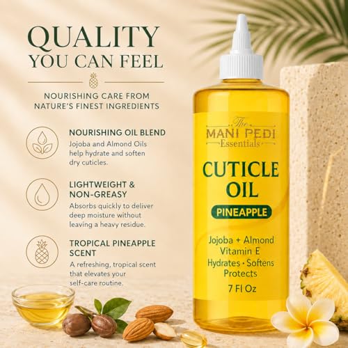 Image of Professional Cuticle Oil Refill - 207 /7 fl oz ml Bulk Pack with Precision Nozzle for Easy Refilling | Pineapple‑Scented Formula with Jojoba Oil, Sweet Almond Oil & Vitamin E | Home Nail Care.
