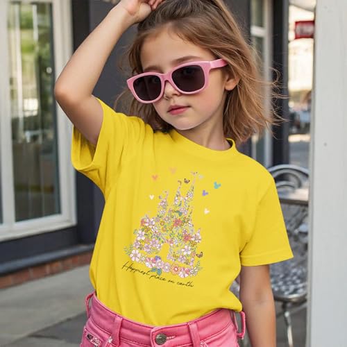 Image of Floral Castle Shirts for Girls Graphic Cute Tshirt Kids Toddler Flower Holiday Shirt Vacation Trip Tee Tops