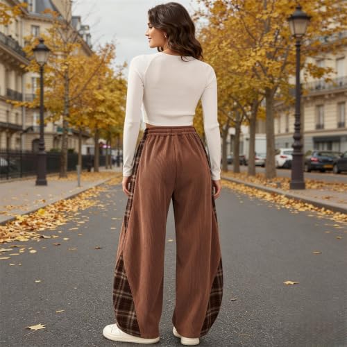 Women's Corduroy Pants Grunge Plaid Patch Work Barrel Pants - image 6