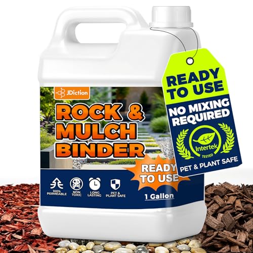 JDiction Mulch Binder for Landscaping 1 Gallon - Ready-to-Use Rock Glue & Gravel Adhesive for Walkways Gravel & Garden Paths - Non-Toxic Intertek Green Leaf Certified Long-Lasting Stabilizer