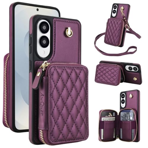 Étui Samsung Galaxy A26 5G violet foncé avec portefeuille à fermeture éclair en cuir