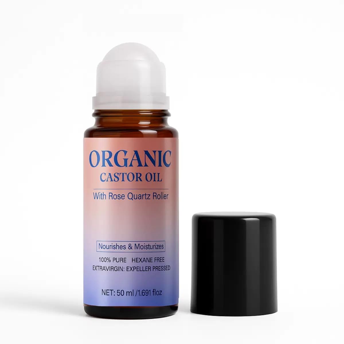 Organic Castor Oil Roll On for Face and Under Eyes 100% Pure Cold-Pressed Castor Oil, with Roller Ball