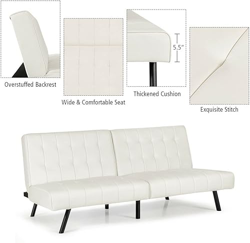 Miniatura 8 de Futon Sofa Bed PU Leather Convertible Folding Couch Sleeper Lounge Convenient Installation (Color  E)