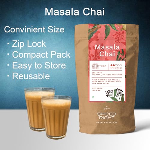 Image of Spiced Right Chai Masala Powder for Tea 100gm - Tea Masala with All Natural Ingredients, No Preservatives, Immunity Booster with Aromatic Spices like Dried Ginger, Cloves, Cinnamon, and More.