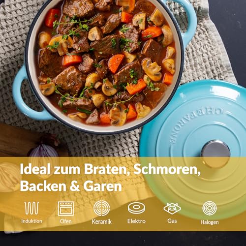 Chefarone Gusseisen Topf 26 cm 4,7 L Emailliert Cocotte Bräter - Blau – Ansicht 6