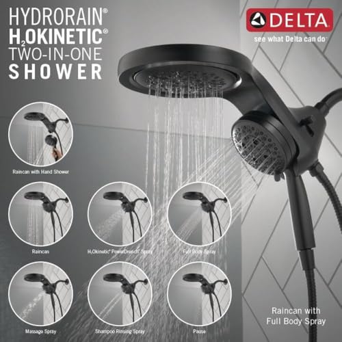 Delta Faucet HydroRain 5-Spray H2Okinetic Dual Shower Head with Handheld Spray, Black Shower Head with Hose, Handheld Shower Heads, Detachable Shower Head, 1.75 GPM Flow Rate, Matte Black 58680-BL - image 6