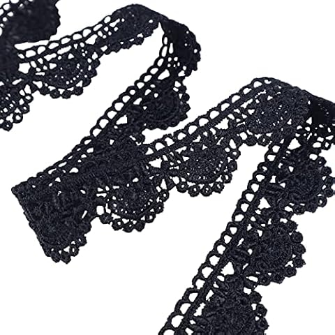SEWDIYTR Black Lace Ribbon Embroidery Lace Trim for Sewing, Floral Venice Lace Fabric Trim, Crafting Scalloped Edge for Sewing, Gift Wrap,Crafts 0.9 inch 7 Yards Cover