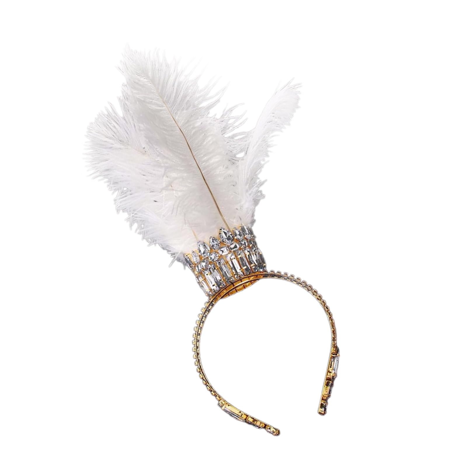 Elegante fascia per capelli con piume, con strass robusti, accessorio per capelli stravagante, portatile, accessorio per capelli da donna Trendyt
