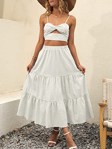 Image of ANRABESS Women's Summer Boho Flowy Swing Tiered A-Line Maxi Skirt 2026 Fashion Trendy Elastic Waist Pleated Long Beach Dress
