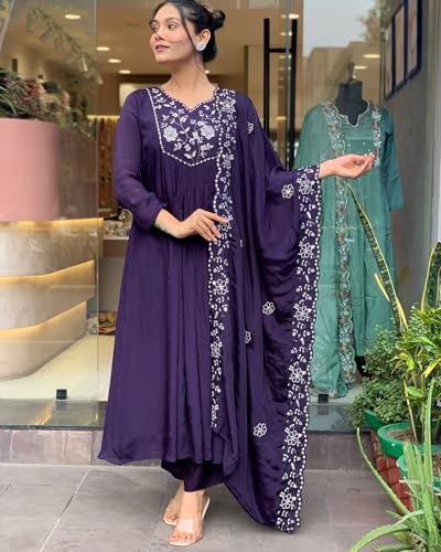 Image of Fashion Basket Silk Embroidered Kurta Set with Duptta for Women