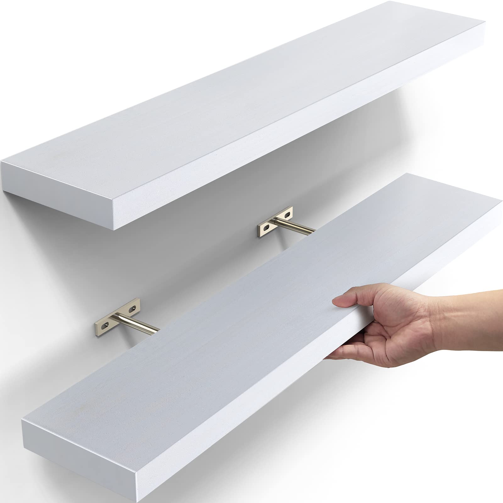 OlarHike Floating Shelves 24 inches Long White, Shelf for Bathroom, Bedroom, Living Room, Kitchen, Books/Cat/Storage/Decor Shelves with 20lbs Capacity for Family (Set of 2)