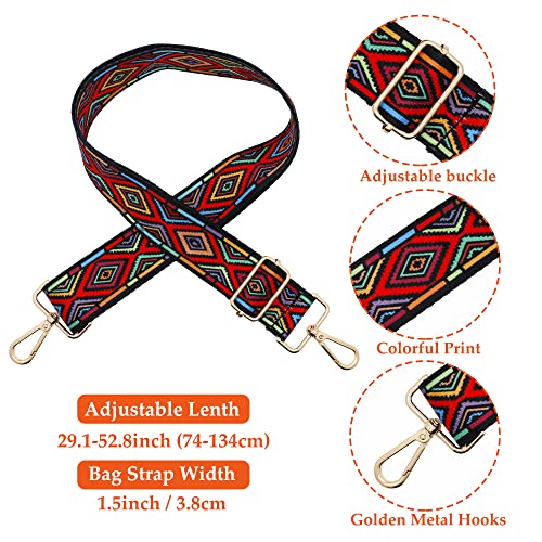Schultergurt für Taschen Breit 3.8cm, Taschengurt Boho Verstellbar 74-134cm, Tragegurt Schulterriemen mit Karabiner für Schultertaschen Taschen Handtaschen (Bunt)