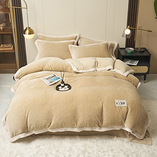 Parure Housse Couette 220x240,Polaire Velours Doux Chaud Housse De Couette Matelassé éPais Couvre-Lit Taie D'Oreiller Filles Rose Gris Chic Luxe Ensemble De Literie Reine King Size,H,220*240cm(4pcs)