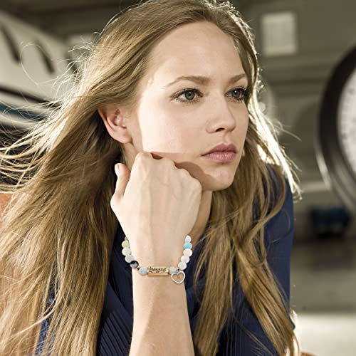 Uloveido Handmade Natural Stone Blessed Bracelet Heart Mustard Seed Charm Bracelet for Women Lady Y38002