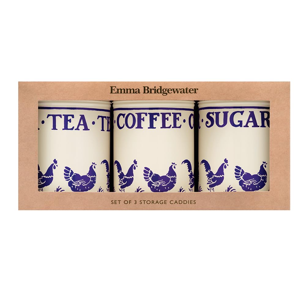 Emma Bridgewater Blue Hens Kitchen Storage Caddies Set of 3 Tea Coffee Sugar