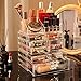 Cq acrylic 3 Pack Clear Makeup Organizer Countertop,Stackable 8 Drawers Skincare Organizer,Cute Skin Care Organizer for Vanity Hair Clip,Jewelry,Beauty Product Desk and Make Up Organizers for Vanity