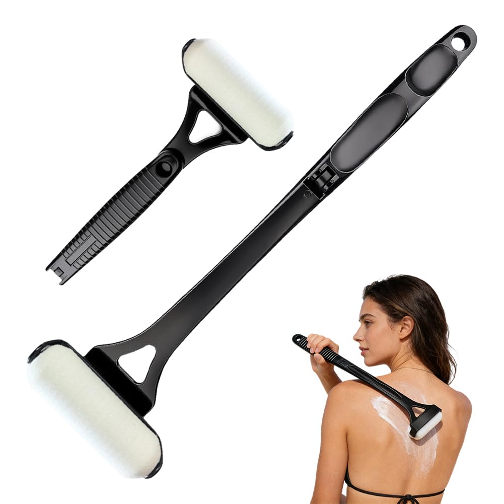 Crema per la schiena 46,5 cm, applicatore pieghevole con manico lungo e rullo curvo per protezione solare, lozione, autoabbronzante, facile da pulire, crema per schiena e piedi