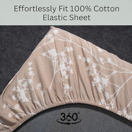 Image of Amazon Brand - Umi Cotton Elastic Fitted Bedsheet, King Size 78x72 Inches, Elastic Fit Bed Sheet, 10 Inch Deep Pocket, Soft Breathable Bedding, Durable Easy Care, with Pillow Cover-Moonlight Meadow