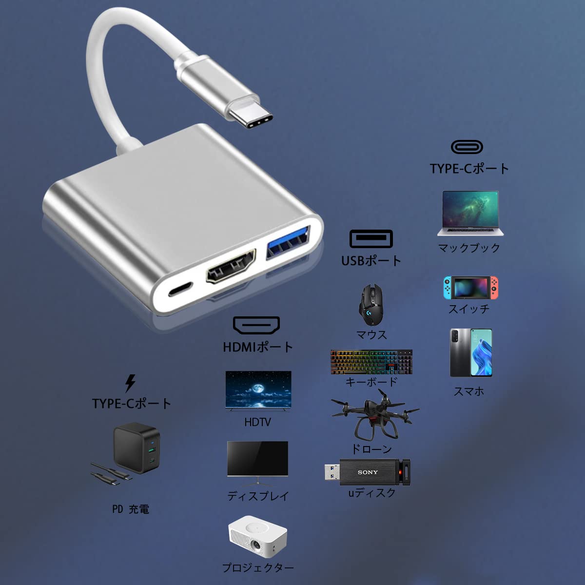 Amazon.co.jp: Vikisda 3in1 Type-C to HDMI 変換アダプター 4k