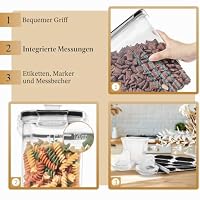 PRAKI Müslibehälter, Aufbewahrungs-Set (4 l, 3832.9 g), 4 Stück, luftdichte Frischhaltedosen mit Ausgießer für Küche und Speisekammer, Organisation, Müsli-Spender mit 20 Etiketten, Messbecher und – Ansicht 3