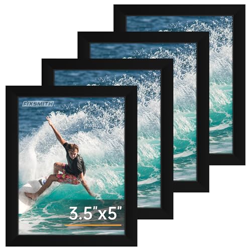 FIXSMITH 3.5x5 Picture Frame Set of 4 3.5x5 Photo Frames with HD Plexiglass for Wall Hanging or Tabletop Display Black