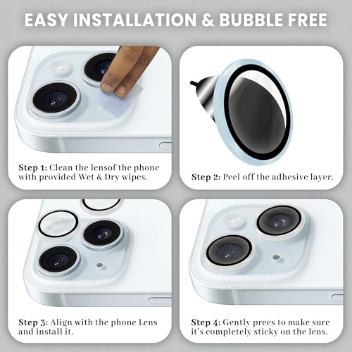 Image of ArmourPro Premium Camera Lens Protector Tempered Glass Compatible For iPhone 15 and iPhone 15 Plus Tough HD Individual Aluminum Alloy Rings 9H Camera Cover , Scratch-Resistant,Camera Lens Protection| Silver