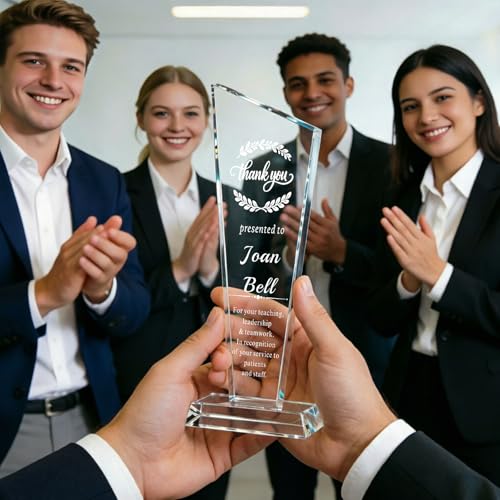 Image of Custom Crystal Award Trophy, Personalized Trophy with Company Logo & Text