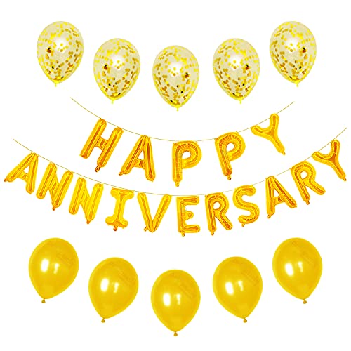 Image of Propsicle 16 inch Golden Happy Anniversary Helium Foil Letter Balloon 5 Golden Confetti 5 Metallic Balloon Combo /Decoration Item for Anniversary Party - 26 Balloons