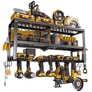 Spampur Power Tool Organizer for Tool Storage, Drill Holder Wall Mount with Screwdriver Organizer, Tool Holder for Garage Wall Organization, Heavy Duty Metal Tool Shelf with Battery Holder