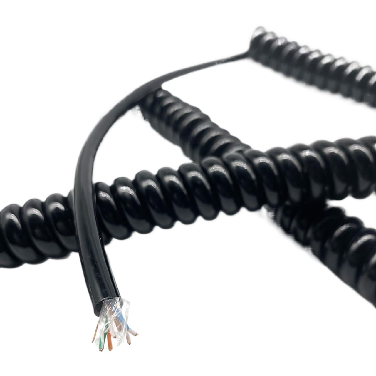 Cavi a Molla per telefoni, Cavo di Rete Estensione 24AWG a 8 Core, Cavo a Spirale for sensori Domestici, telescopico Nero, a Molla | Strecth 1 meter
