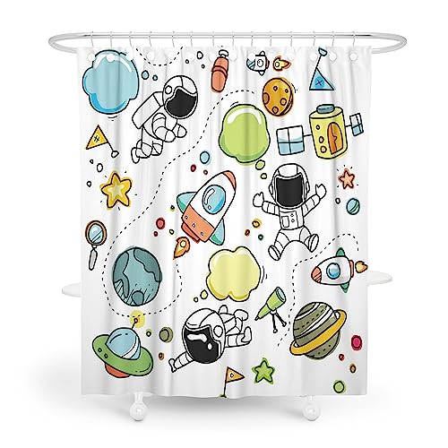 ARTXZDZ Cartoon Astronaut Shower Curtain - Outer Space Astronauts Theme Shower Curtain for Kids Boys Girls - Bathroom Decor - Transform Bath Time into Fun Time - 12 Plastic Hooks 72x72 Inches