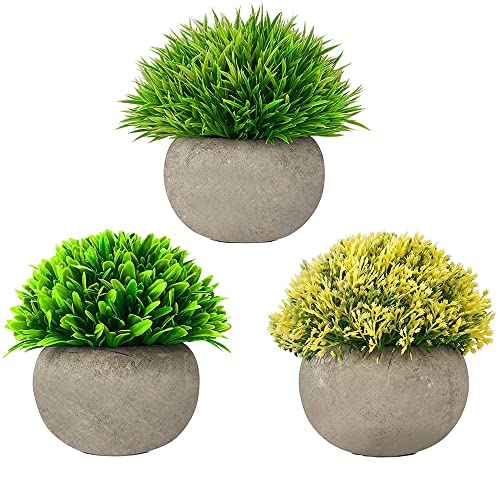 Plantas Falsas Pequeñas, 3 Piezas Macetas Artificiales Verdes, Plantas Artificiales en Macetas Grises, Cuidado Fácil para...