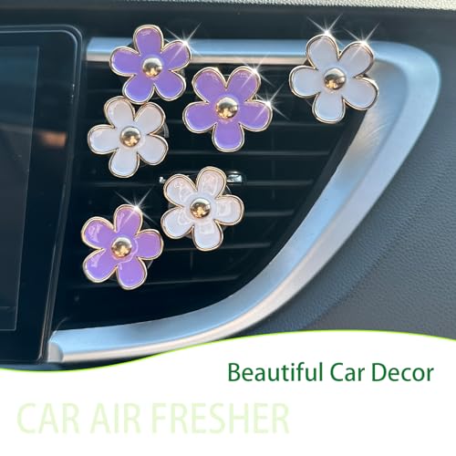 Image of ORIESSE 6pcs Flowers Car Air Freshener Vent Clips Purple White Daisy Air Vent Clip Car Accessories for Women 3.3cm /3cm Flower Vehicle Interior Decor Refillable Diffuser