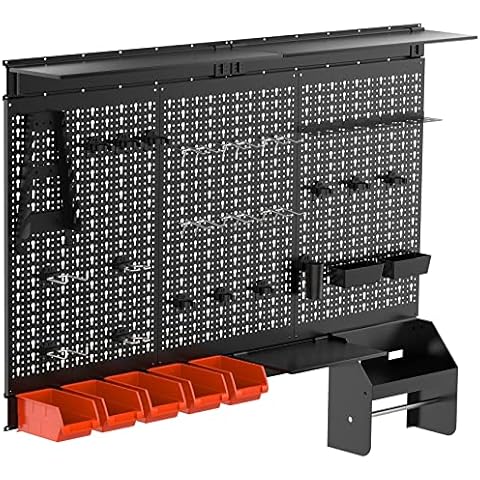 TORACK Metal Pegboard Wall Organizer 4ft Wide, Pegboard System for Garage with Accessories, Wall Mount Storage Bins, Shelves, Peg board Kit for Workbench(Black) Cover