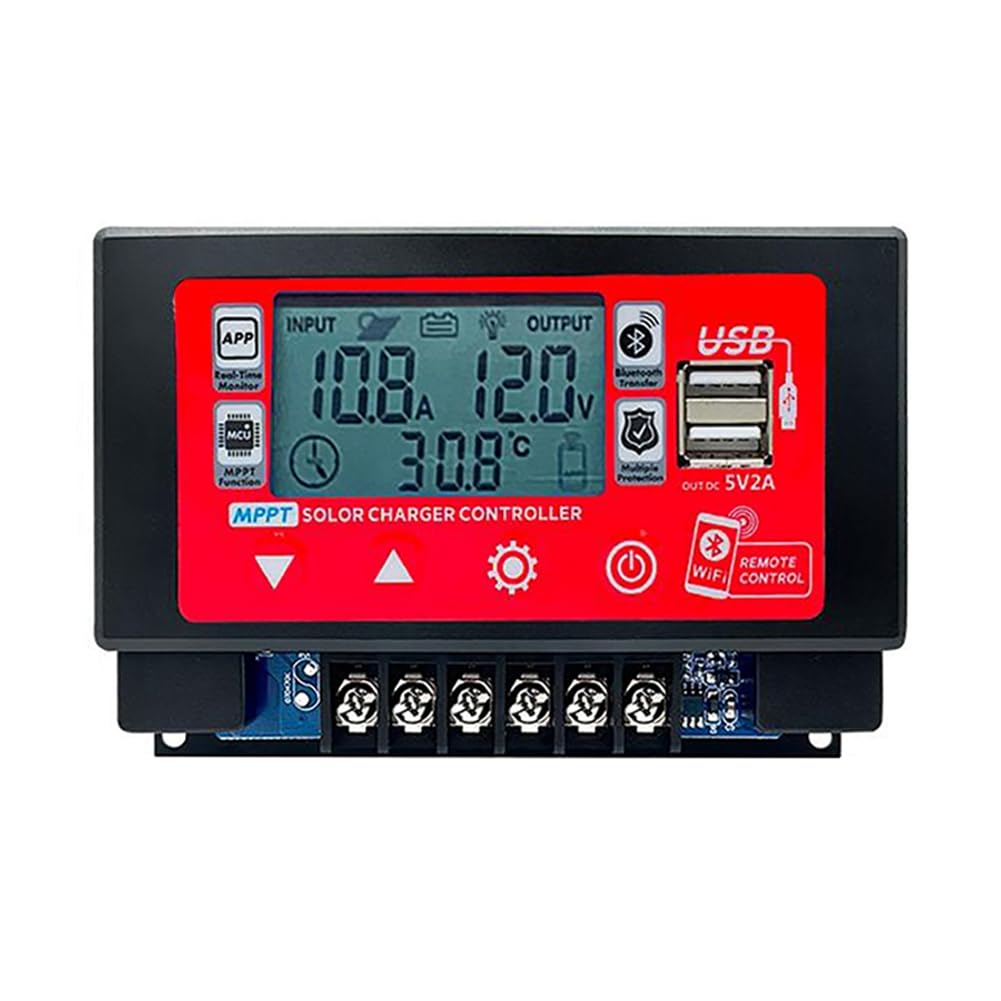 Kontroler ładowania słonecznego WiFi Bluetooth 30 A MPPT z wyświetlaczem LCD podwójna obsługa USB bateria 12 V/24 V