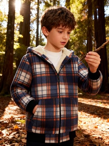 Image of Boys Fleece Jacket with Hood Unisex Child Sherpa Lined Zip Up Warm Coat Hooded Sweatshirt Outerwear