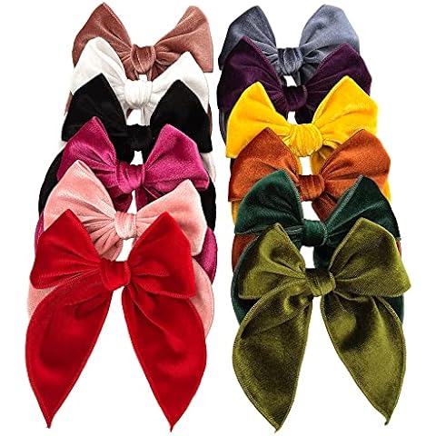 Large Velvet Fable Bow Hair Clips Barrettes for Baby Girl Velvet Hair Bows Alligator Clip for Little Girls Toddler Kids Teens Women (Large 12 PCS) Cover