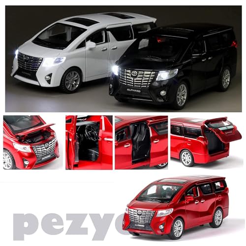 Image of 1:32 Toyota Alphard Vehicle Toy Alloy Die Cast Metal Car Model Diecast Metal Car with Light Sound Openable Door Pullback Toy Car for Kids. (Red)