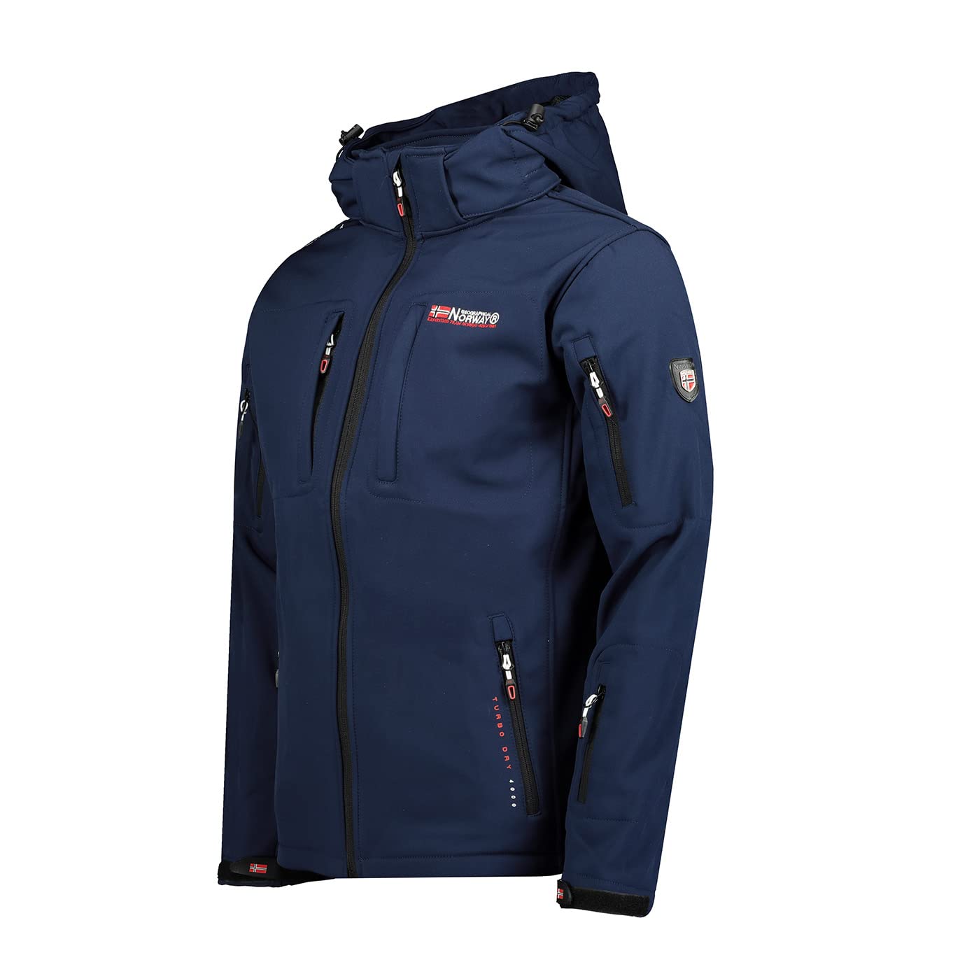 Geographical Norway Tunarama Męska wodoodporna kurtka softshellowa z kapturem, kurtka outdoorowa, taktyczna wiatrówka, jazda na nartach, jesień, zima, wiosna (granatowa, 3XL), granatowy, 3XL