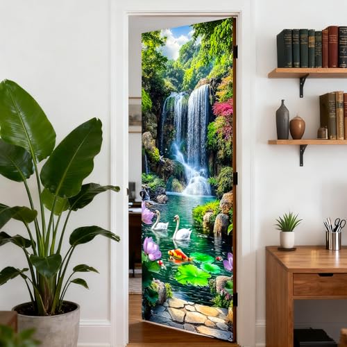 Image of Nuxovilar Swan Pond Door Stickers Peel Stick PVC 30.3x78.7 Inches